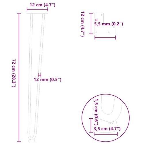 Hårnåle bordben 4 stk. 72 cm massivt stål sort