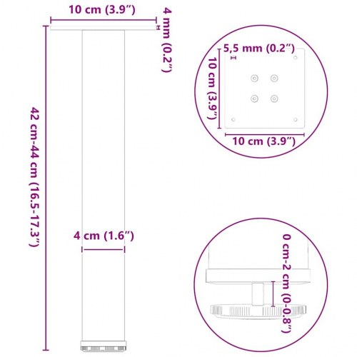 Sofabordsben 4 stk. - hvid, 42-44 cm