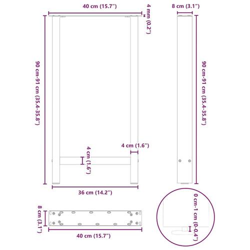 Sofabordben 2 stk. 40x(90-91) cm stål sort