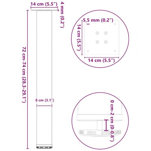 Konsolbordben 4 stk. - hvid 72-74 cm