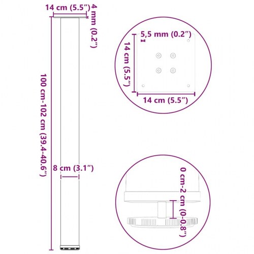 Barbordsben 4 stk. sort 100-102 cm stål