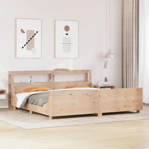 Sengeramme 200x200 cm i massivt fyrretræ med hylder