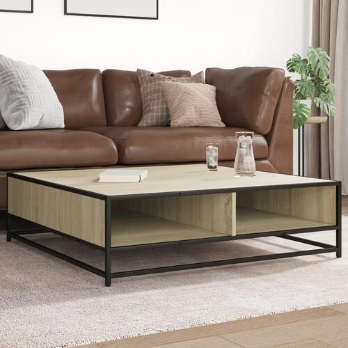 Sofabord 100x100x30 cm konstrueret træ og metal sonoma-eg