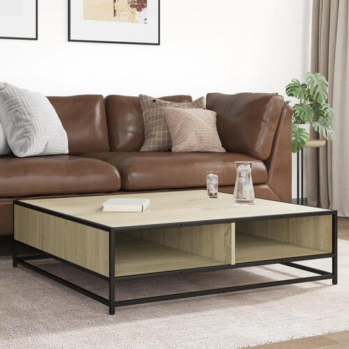 Sofabord 100x100x30 cm konstrueret træ og metal sonoma-eg