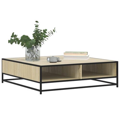 Sofabord 100x100x30 cm konstrueret træ og metal sonoma-eg