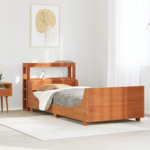 Sengeramme i massivt fyrretræ med hylder 75x190 cm - gyldenbrun
