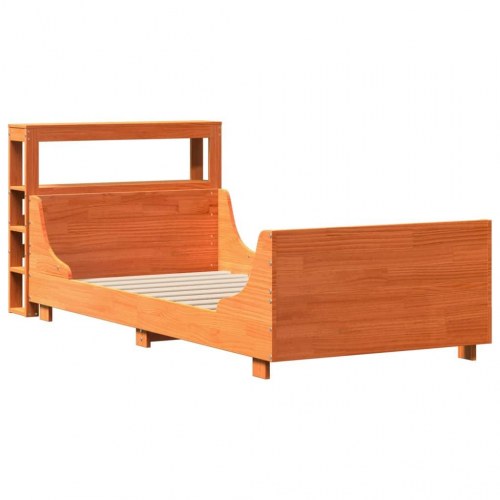 Sengeramme i massivt fyrretræ med hylder 75x190 cm - gyldenbrun