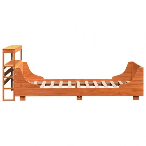 Sengeramme i massivt fyrretræ med hylder 75x190 cm - gyldenbrun