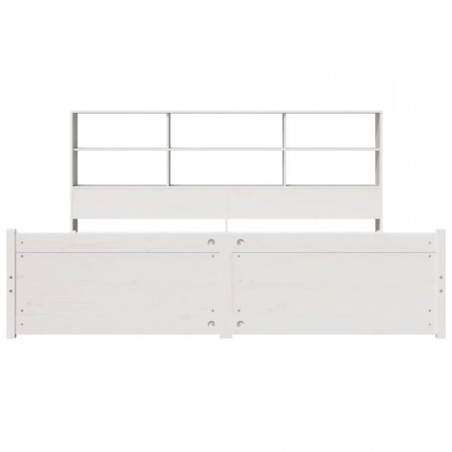 Seng med reol uden madras 200x200 cm massivt fyrretræ hvid