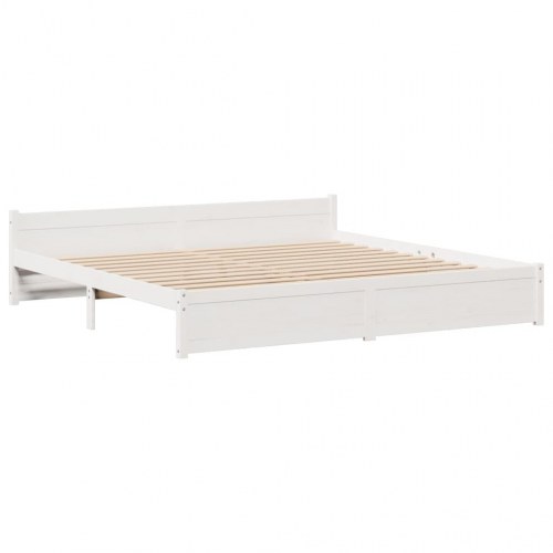 Seng med reol uden madras 200x200 cm massivt fyrretræ hvid