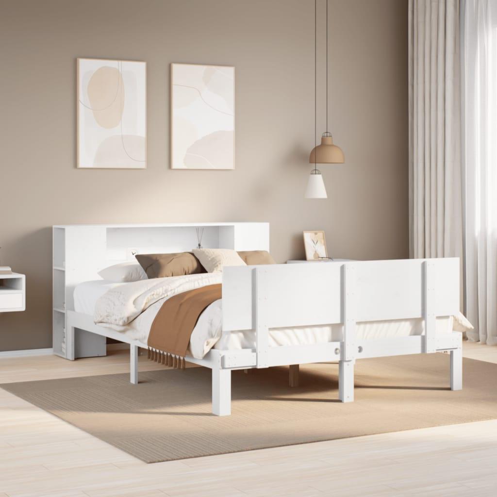 vidaXL seng med reol uden madras 140x190 cm massivt fyrretræ hvid