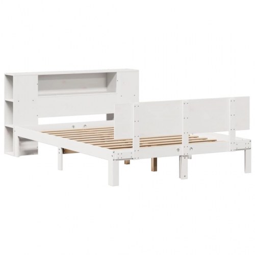 Seng med reol 140x190 cm i massivt fyrretræ - hvid