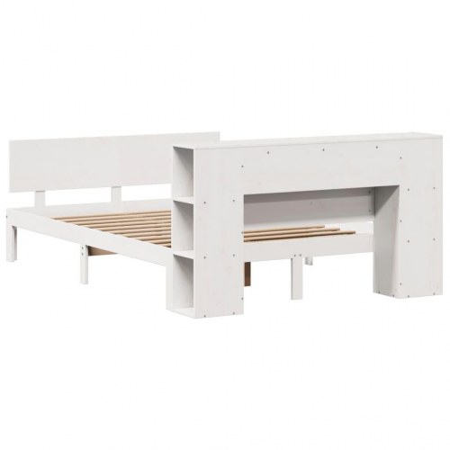 Seng med reol 140x190 cm i massivt fyrretræ - hvid