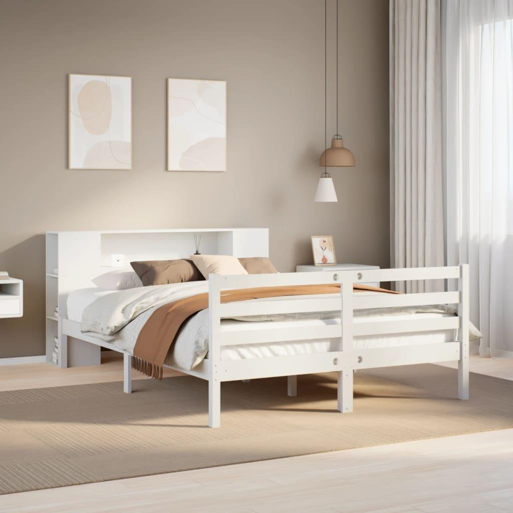 vidaXL seng med reol uden madras 150x200 cm massivt fyrretræ hvid