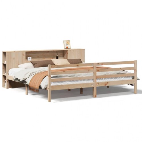 Seng med reol uden madras 200x200 cm massivt fyrretræ