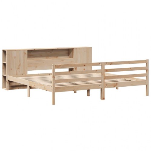 Seng med reol uden madras 200x200 cm massivt fyrretræ