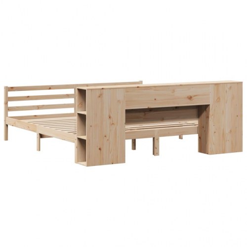 Seng med reol uden madras 200x200 cm massivt fyrretræ