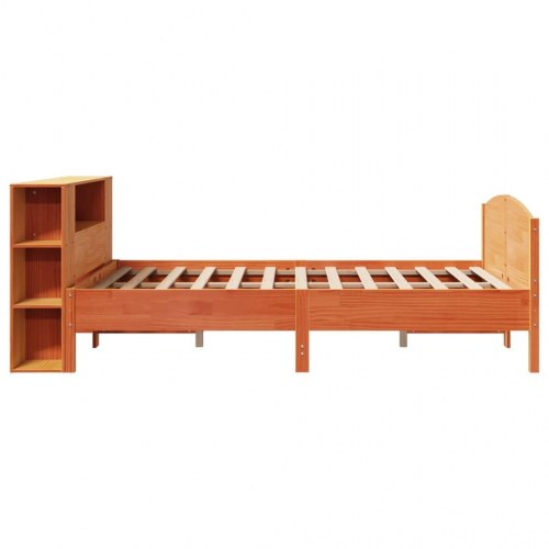 Seng med reol 140x200 cm - massivt fyrretræ, gyldenbrun (uden madras)