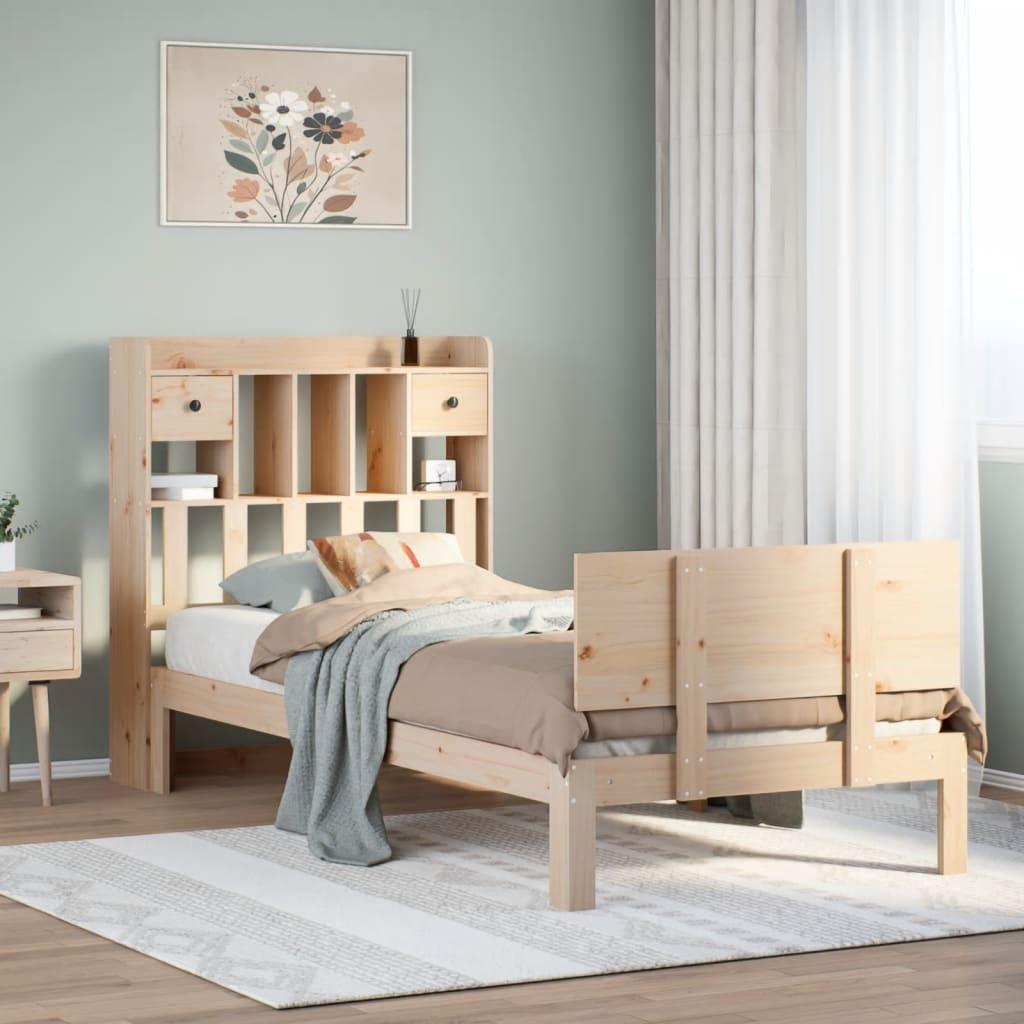 Seng med reol uden madras 75x190 cm massivt fyrretræ