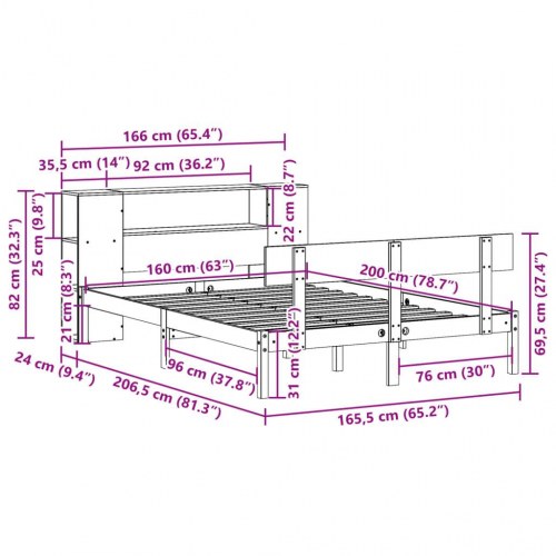Seng med reol 160x200 cm - massivt fyrretræ, hvid