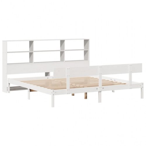 Seng med reol 180x200 cm - massivt fyrretræ, hvid