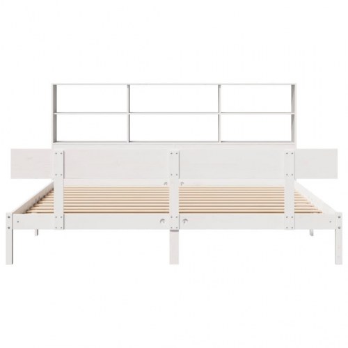 Seng med reol 180x200 cm - massivt fyrretræ, hvid