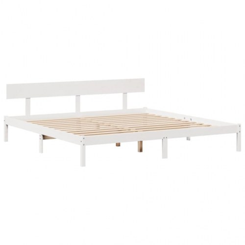 Seng med reol 180x200 cm - massivt fyrretræ, hvid