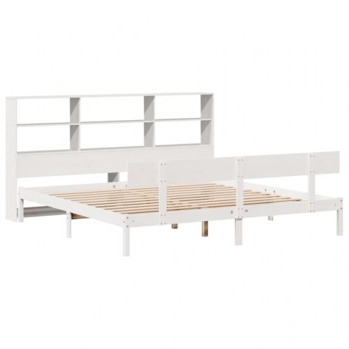 Seng med reol uden madras 200x200 cm massivt fyrretræ hvid