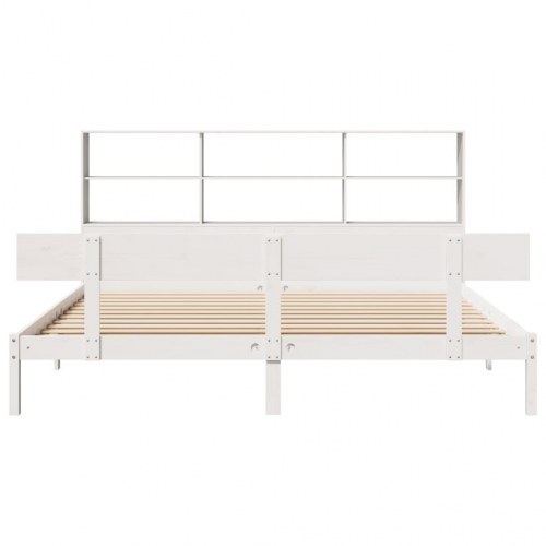 Seng med reol uden madras 200x200 cm massivt fyrretræ hvid