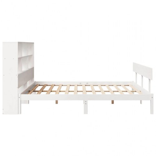 Seng med reol uden madras 200x200 cm massivt fyrretræ hvid