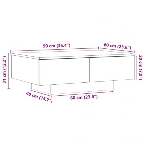 Sofabord 90 × 60 × 31 cm i konstrueret træ - gammelt trælook