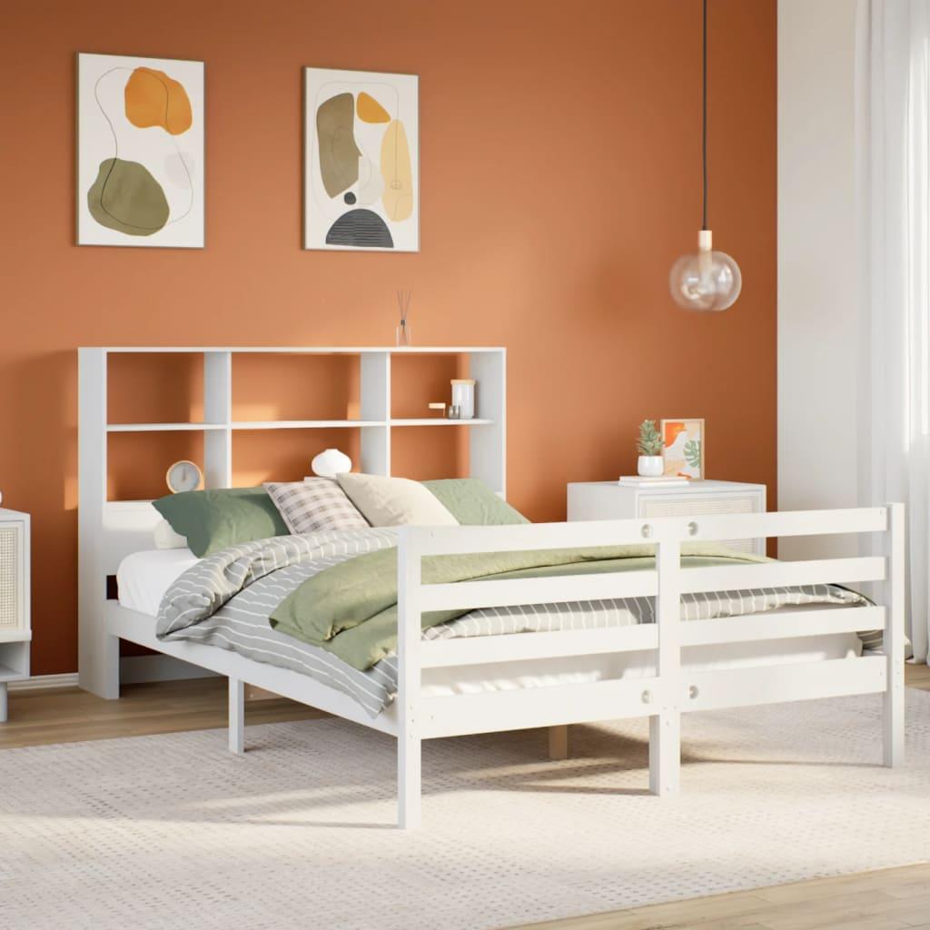 Seng med reol uden madras 160x200 cm massivt fyrretræ hvid