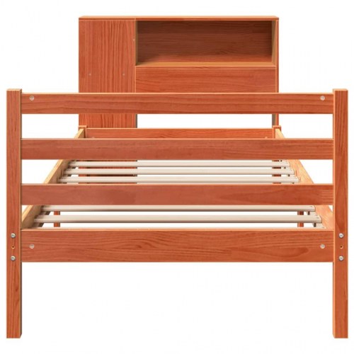 Seng med reol uden madras 90x200 cm massivt træ gyldenbrun