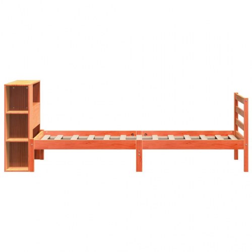 Seng med reol uden madras 90x200 cm massivt træ gyldenbrun