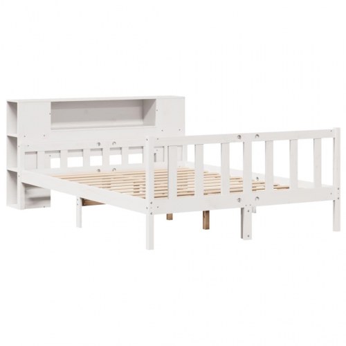 Seng med reol 150×200 cm - massivt fyrretræ, hvid