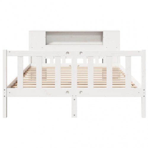 Seng med reol 150×200 cm - massivt fyrretræ, hvid