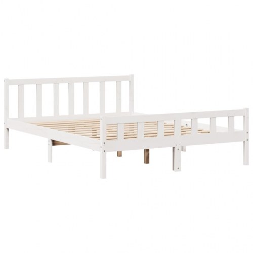 Seng med reol 150×200 cm - massivt fyrretræ, hvid