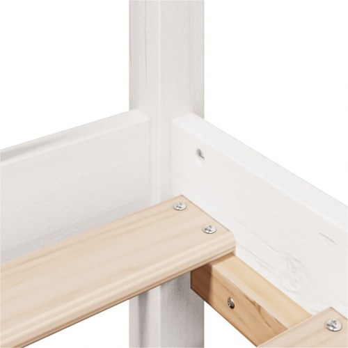 Seng med reol 150×200 cm - massivt fyrretræ, hvid