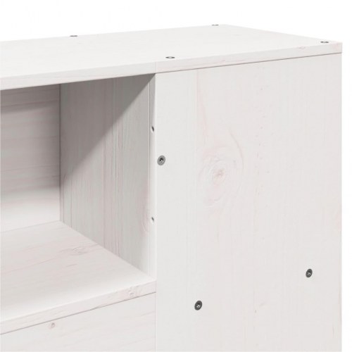 Seng med reol 150×200 cm - massivt fyrretræ, hvid