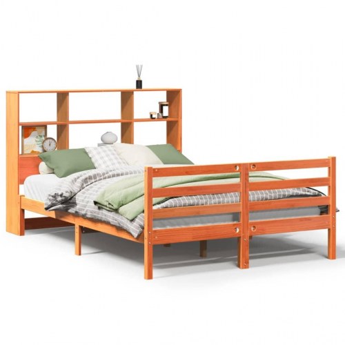 Seng med reol uden madras 135x190 cm massivt træ brun