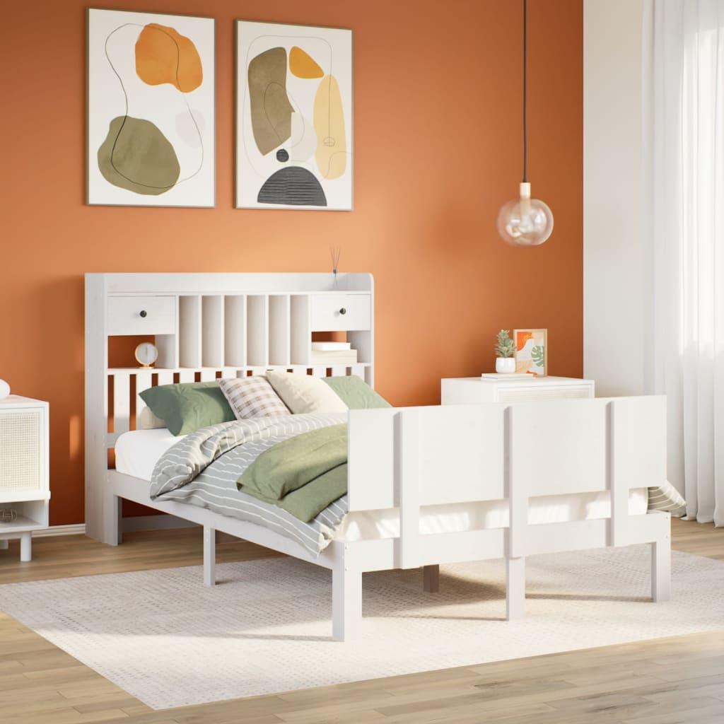 vidaXL seng med reol uden madras 135x190 cm massivt fyrretræ hvid
