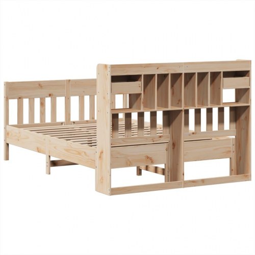 Sengeramme 140x190 cm i massivt fyrretræ med sengegavl og opbevaring