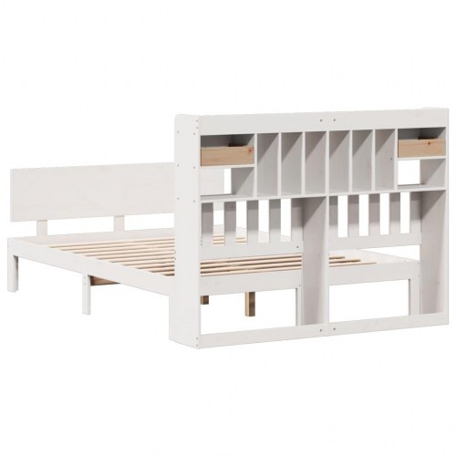 Seng med reol 150x200 cm - massivt fyrretræ, hvid