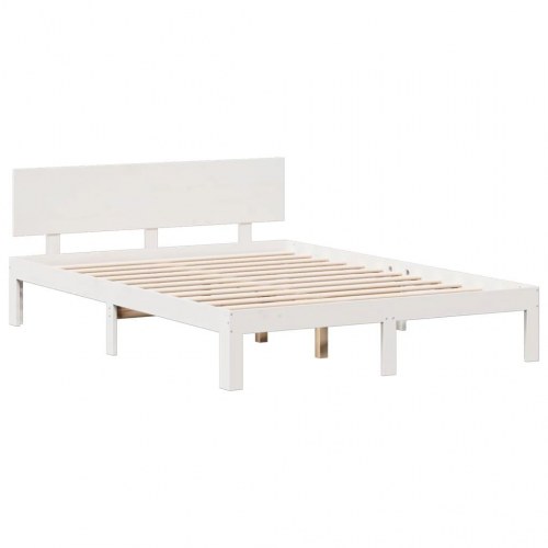 Seng med reol 160x200 cm i massivt fyrretræ - hvid