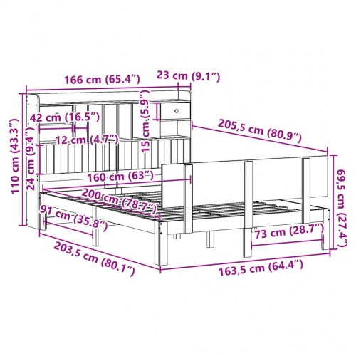 Seng med reol 160x200 cm i massivt fyrretræ - hvid