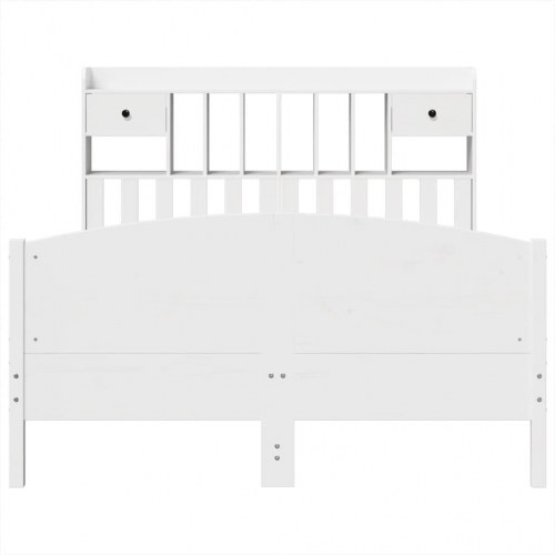 Seng med reol uden madras 150x200 cm massivt fyrretræ hvid