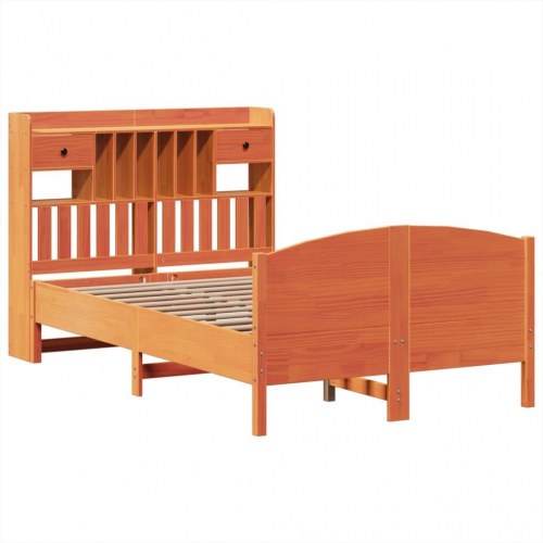 Seng med reol uden madras 120x190cm massivt fyrretræ gyldenbrun