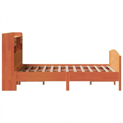 Seng med reol uden madras 120x190cm massivt fyrretræ gyldenbrun