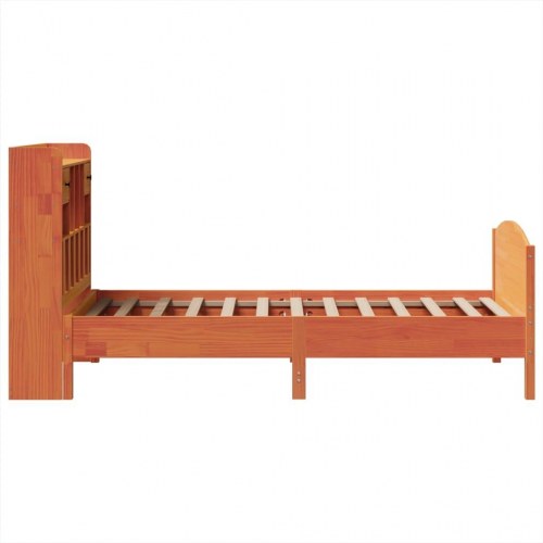 Seng med reol 100x200 cm - massivt fyrretræ, gyldenbrun (uden madras)