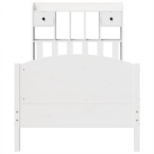 Seng med reol 90x200 cm - massivt fyrretræ, hvid